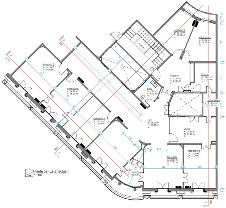 Plànols reforma carrer Bailen estat actual Plànols estat actual de reforma pis al carrer Bailèn per CEB Arquitectes