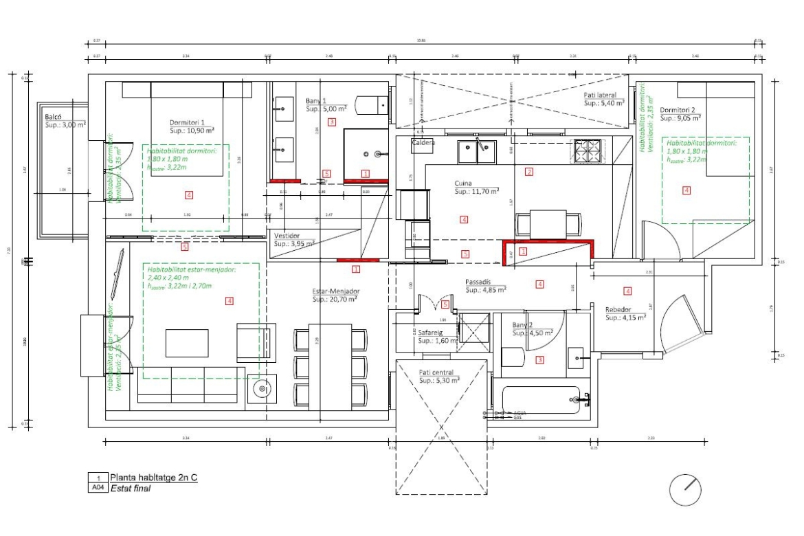 Plànols reforma interior d’habitatge en edifici modernista de l’eixample carrer Sicília per CEB Arquitectes